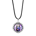 Detail of Russian doll glass pendant with vintage silver hollow flower frame design - Blue Accent Russian Doll Style 7 (PSXL0018-7)