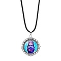 Detailed view of Matryoshka doll pendant with silver hollow patterns on a black cord - Blue Purple Illustration Russian Doll Style 8 (PSXL0018-8)