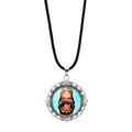 Russian nesting doll pendant necklace with vintage silver filigree and black wax cord - Red Black Classic Russian Doll Style 9 (PSXL0018-9)