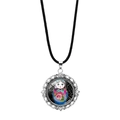 Detail of vintage silver pendant with Russian nesting doll pattern and floral hollow frame - Blue Pink Rose Russian Doll Style 10 (PSXL0018-10)