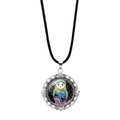 Detailed close-up of a vintage Russian nesting doll pendant on a black cord necklace - Multicolor Traditional Russian Doll Style 12 (PSXL0018-12)