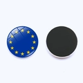 Detailed front and back view of 25mm round EU flag magnetic glass refrigerator sticker - European Union Flag (PSXL00235-5)