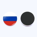 Macro detail of a round 25mm Russia flag glass magnet showing both front and magnetic back - Russia Flag (PSXL00235-15)