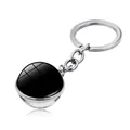 Porte-clés classique en métal argenté avec pendentif rond en pierre de verre noire polie - Style Boule Noire (PSXL00775-1)