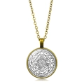 Detailed macro view of bronze Archangel sigil pendant with mystical geometric engravings - Bronze