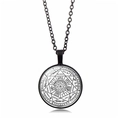 Detailed macro view of the Seven Archangels sigil seal pendant on a black chain - Black