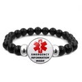 Detail of medical alert beaded bracelet showing red life star and emergency info text - Emergency Information Style (PSXL001017-1)