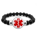 Detail of medical alert beaded bracelet featuring the Star of Life symbol and black beads - Star of Life Symbol Style (PSXL001017-2)