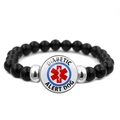 Detail of medical alert bracelet with black beads and Diabetic Alert Dog logo disk - Diabetic Alert Dog Style (PSXL001017-3)