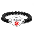 Detail view of medical alert bracelet with black beads and I am Diabetic sign - I'm Diabetic Style (PSXL001017-6)