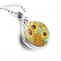 Collana con ciondolo a sfera in vetro bifacciale con girasoli di Van Gogh e catena a sfere - Girasoli (PSXL001114-6)