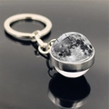 Macro shot of double-sided glass keychain featuring detailed HD moon surface textures - Moon