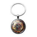 Close-up of firefighter mother tribute keychain with silver metal ring and glass pendant - Tribute To Firefighter Mother Style (PSXL001085-5)
