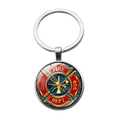 Detailed view of firefighting emblem keychain with Fire Dept glass cabochon - Fire Dept Commemorative Style (PSXL001085-7)