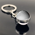 Macro view of moon glass dome pendant keychain with detailed lunar surface and silver base - Moon (PSXL001134-6)