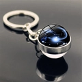 Macro shot of Capricorn zodiac double-sided glass ball keychain with silver metal ring - Capricorn