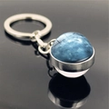 Detail of galaxy planet keychain featuring blue nebula glass dome and silver metal ring - Uranus (PSXL001134-10)