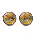 Vintage bronze world map cufflinks with glass dome for men's formal dress shirt - Antique Red Copper