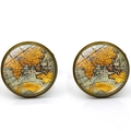 Classic round men's cufflinks featuring a vintage world map under glass in bronze metal - Antique Bronze