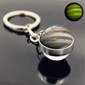 Detailed macro view of Jupiter glass ball keychain with luminous green glow effect - Jupiter (PSXL001205-2)