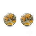 Detailed macro view of vintage world map cufflinks with silver metal round frame - Silver