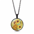 Dettaglio della collana circolare nera con cabochon in vetro dei girasoli di Van Gogh - Stile Girasole Van Gogh 2 (PSXL001121-2)