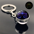 Detailed view of glowing Libra zodiac keychain with crystal ball on reflective black surface - Libra (PSXL001209-Libra)