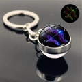 Macro shot of luminous Sagittarius glass ball keychain with silver metal ring - Sagittarius (PSXL001209-Sagittarius)