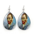 Close-up of Van Gogh self-portrait glass teardrop earrings with silver alloy hooks - Self Portrait (PSXL001277-8)