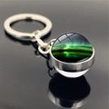 Macro shot of silver metal keychain with double-sided crystal glass aurora borealis pendant - Aurora Style 9 (PSXL001176-9)