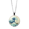 Dettaglio pendente in metallo argentato con opera d'arte Wave sotto cupola di vetro - Motivo La Grande Onda di Hokusai (PSXL001119-15)