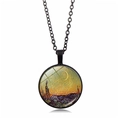 Collana artistica con ciondolo in vetro Notte Stellata di Van Gogh e catena nera - Stile Notte Stellata Van Gogh 2 (PSXL001121-16)