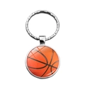 Silver metal keychain with round basketball pendant and textured orange glass dome - Basketball Texture (XSWX5191-8)