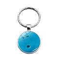 Polished silver metal keychain with a sky blue bowling ball pendant sports accessory - Bowling Pattern (XSWX5191-12)