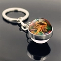 Macro shot of Scorpio zodiac glass ball keychain with starry nebula design and metal ring - Scorpio