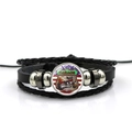 Detail of multi-layer leather bracelet with vintage motorcycle glass dome charm and beads - Garage Cruiser Motorcycle Style (PSXL001195-7)