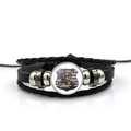Detail view of multi-layer leather bracelet with USA Route 66 glass dome and metal beads - American Motorcycle Girl Style (PSXL001195-8)