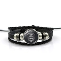 Detail of multi-layer black leather bracelet with vintage Route 66 glass cabochon charm - American Tradition Route 66 Style (PSXL001195-10)