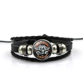 Detail view of multi-layer Route 66 leather bracelet with retro motorcycle glass cabochon - Punk Retro Motorcycle Style (PSXL001195-12)