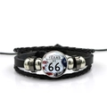 Detail of multi-layer leather bracelet with Texas Route 66 glass dome and metal beads - Texas US 66 Style (PSXL001195-16)