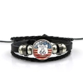 Detail of multi-layer braided leather Route 66 bracelet with glass cabochon charm - Experience Route 66 Style (PSXL001195-17)