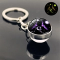 Portachiavi Gemelli luminoso con sfera di vetro bifacciale e motivo stellato viola scuro - Gemelli