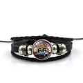 Detail view of American Route 66 multilayer leather bracelet with retro car glass dome - Highway Girl Route 66 Logo Style (PSXL001195-19)