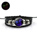 Bracelet en cuir tressé lumineux avec détail de gemme en verre de constellation brillante - Verseau
