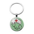 Détail du porte-clés rond pour infirmière avec stéthoscope et icône médicale rouge - Style Coiffe Infirmière Nurse Stéthoscope (PSXL001409-7)