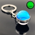 Macro detail of glowing blue planet glass ball keychain with luminous green fluorescent effect - Neptune (PSXL001206-3)