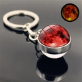 Detailed macro view of the double-sided glass planet keychain with a luminous red moon - Galaxy 11 (PSXL001206-11)