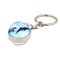 Portachiavi sfera di cristallo marina con delfini viola che saltano su sfondo blu - Motivo Delfino Viola (PSXL001187-1)