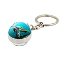 Portachiavi in metallo argentato con ciondolo a sfera in vetro con tartaruga marina - Motivo Tartaruga Marina Colorata (PSXL001187-2)