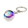 Silver metal keychain featuring a crystal ball pendant with a colorful seashell pattern - Fantasy Shell Pattern (PSXL001187-11)